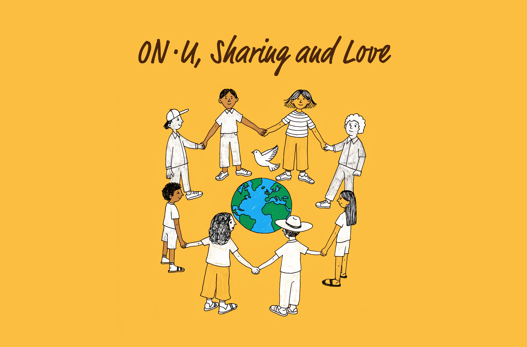 ON·U, Sharing and Love — 지구를 둘러싸고 손잡은 아이들 일러스트
